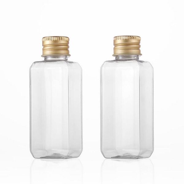 50ml Clear Empty Plastic Cosmetics Lotion Square Bottle With Gold