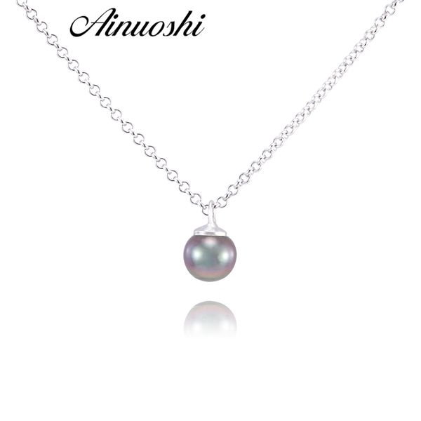 

ainuoshi 925 sterling silver necklace pendants southsea nautral tahiti black pearl 8-9mm round pearl engagement pendants jewelry