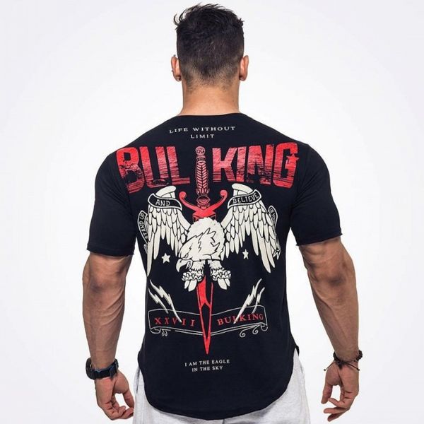 

2018 new mens summer bodybuilding cotton short sleeve t shirt gyms fitness male casual workout army green tees clothing, White;black