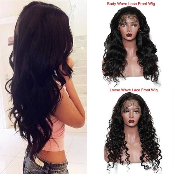 

brazilian body wave loose wave lace front wigs with baby hair 100% brazilian virgin human hair lace front wigs natural hairline deals, Black