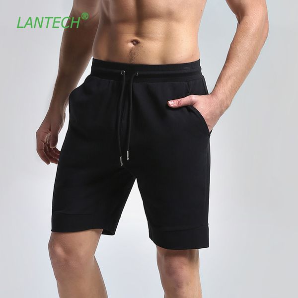 

lantech men shorts fitness exercise jogger boxer quick dry clothes pocket zipper breathable, White;black
