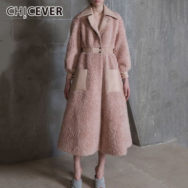 

chicever lamb faux fur coats female long sleeve high waist tunic long women's winter jackets plus thick warm 2018 fashion new, Black