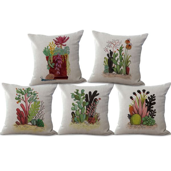 Cross Border Business Plumbing Cactus Linen Pillow Set Home Cloth Sofa Desert Green Cushion Set Decorative Throw Pillows Cushion Covers Outdoor Chair