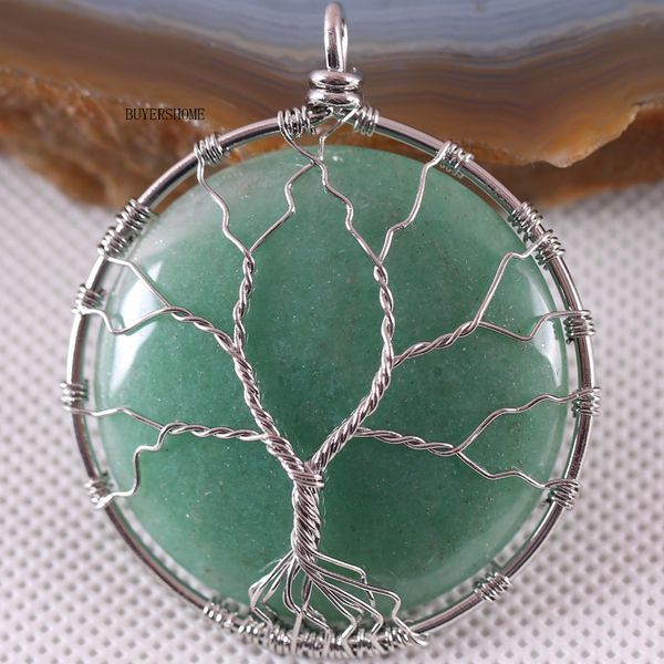 

fashion jewelry zinc alloy natural stone round green aventurine pendant 1pcs k147, Black