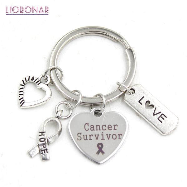 

new arrival stainless steel key chain key ring cancer survivor key chain cancer awareness hope ribbon keyring gift bijoux, Slivery;golden