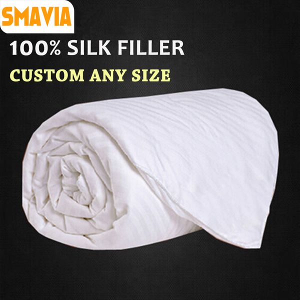 

wholesale- smavia 100% silk comforter 100% cotton cover spring summer autumn winter handmade silk quilt full size accept customize