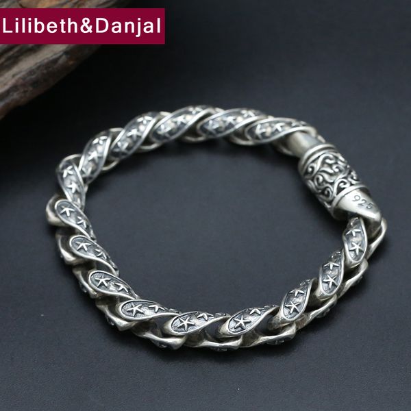 

2017 925 sterling silver bracelet men jewelry vintage 9mm wide classic star bangle bracelet women gift fine jewelry b12, Golden;silver