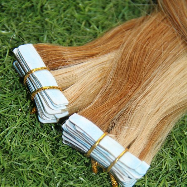 100g 27/613 Nastro Remy in estensione dei capelli Colore piano Straight European Skin Weft Extensions Capelli per capelli umani 40pcs