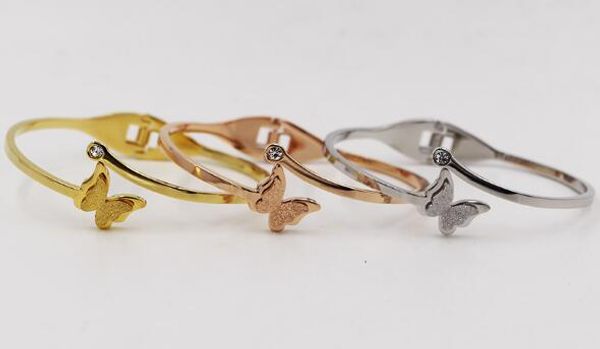 

new butterfly sand diamond 18k rose gold bracelet korean titanium steel lady open bracelet, Golden;silver