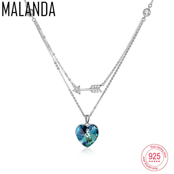 

malanda heart arrow crystal from necklaces & pendants for women double chain statement necklaces wedding jewelry gift, Silver