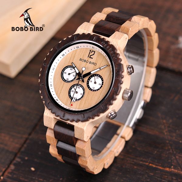 

bobo bird luxury wooden watch men chronograph quartz wristwatches relogio masculino men's great gift v-r08, Slivery;brown