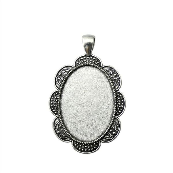 

7 pieces cabochon cameo base tray bezel blank wholesale lots bulk flower side-on inner size 25x35mm oval necklace pendant setting, Slivery;crystal