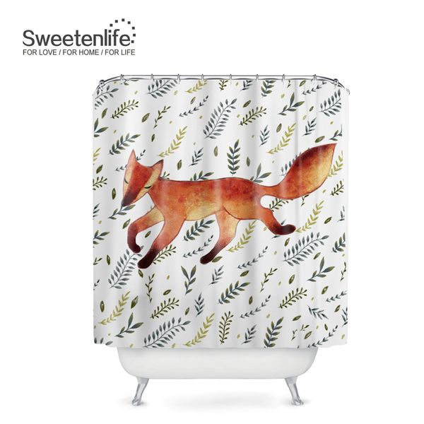 

new design cartoon fox bathroom curtain polyester waterproof shower curtain hooks 180cm*180cm curtains bath customize wholesale