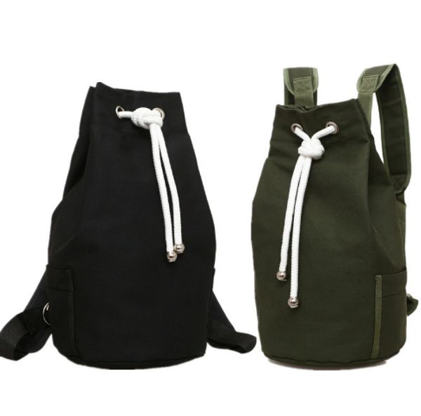 

casual men canvas backpack large capacity barrel backpack army green string drawstring daypack for men back pack backpacks q179