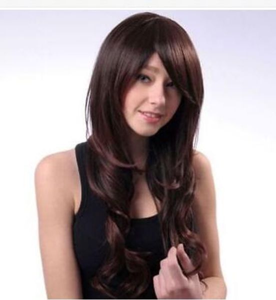 

women's long natural curly dark brown fashion wigs for women hair wig, Black;brown