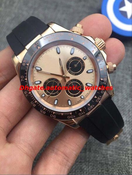 

4 style luxury watches rose gold ceramic bezel 40mm rubber strap automatic fashion men's watch wristwatch, Slivery;brown