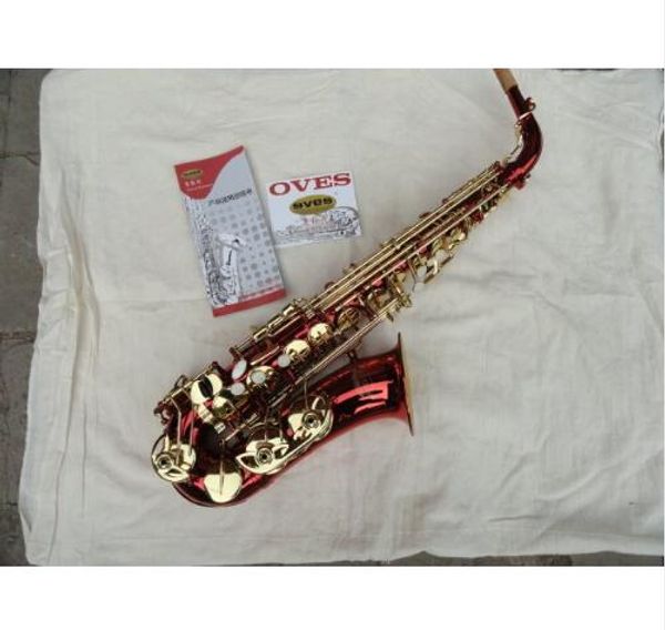 Oves Alto EB Tune Saxophon E-Wohnung Professionelle Studierende Die speziellen roten Lackrohre vergoldete Pearl-Tasten SAX mit Fall