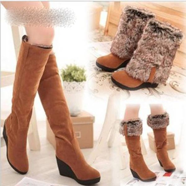 

new wedges high boots women warm boots black 3 ways wear suede knee-high women snow boots