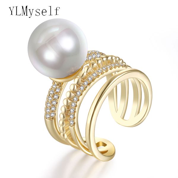

new gold-color ring with big pearl trendy jewellery wholesale lots dropshipping anel aneis fashion jewelry copper rings, Golden;silver