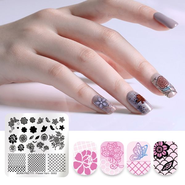 

born pretty flower butterfly grid nail art stamping template manicure diy square stamp plate flower yarn s002, White