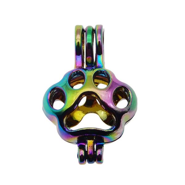 

10pcs rainbow color bear's-paw pearl cage beads cage locket pendant essential oil diffuser diy jewelry locket for oyster pearls, Silver