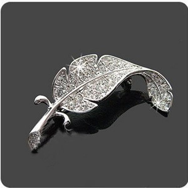 

exquisite fashion simple selling wholesale price brooch gift gathered in large leaves feather brooch silver, Gray