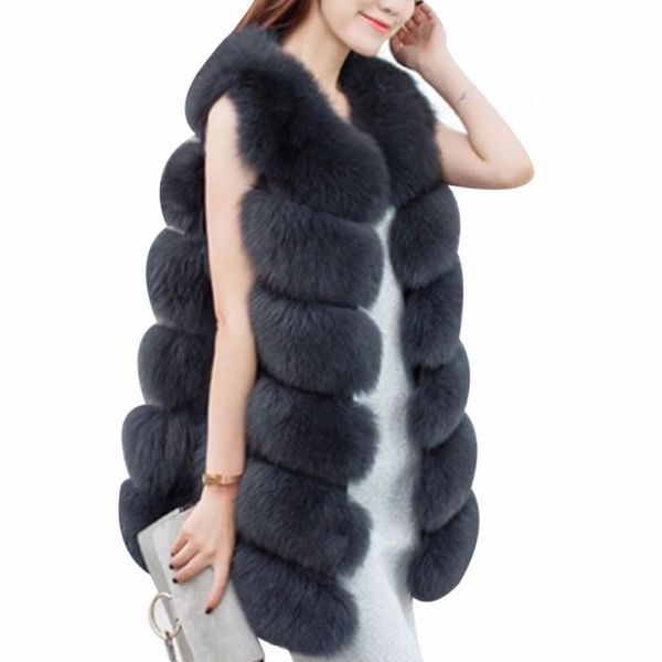 

laipelar 2018 winter faux fur vest luxury sleeveless fur coat vest fake jackets ladies long femme plus size 3xl, Black