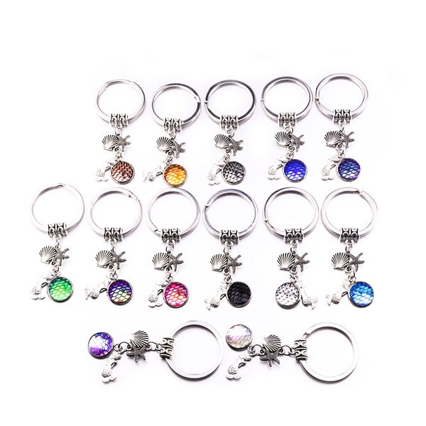 

12colors drusy druzy key rings keychain colouful mermaid scale shell starfish pendant keychain fish scale shimmery key chain for women, Slivery;golden