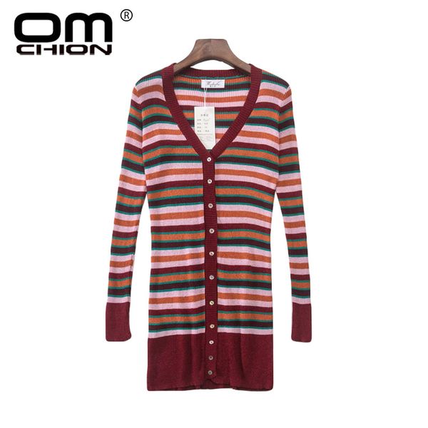 

omchion casaco feminino 2018 autumn korean strip long cardigan women casual slim v neck sweater coat female jumper ls67, White;black