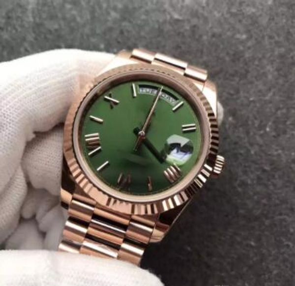 

2019 18k rose gold original clasp mens watch day-green face president 116-719 automatic watches men 65824, Slivery;brown