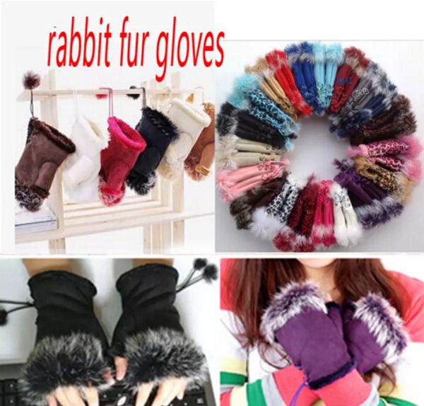 

меховые перчатки кролика Мода зимняя теплая девушка кожа кролика рука теплая зим