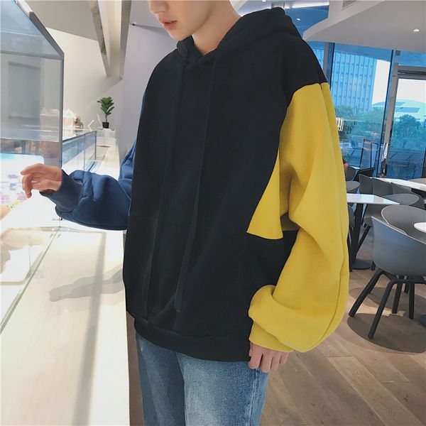 

2018 spring and autumn youth fashion trend japanese wild college wind boys leisure loose fleece color hooded sweatshirts, Black