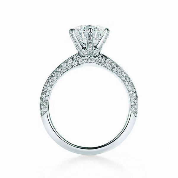 Infinito marca nova jóias clássico seis garra puro 100% prata esterlina forma redonda topázio branco cz diamante anel de casamento presente
