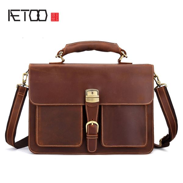 

aetoo retro leather men's large-capacity briefcase head lapbag crazy horse skin 16 inch computer messenger bag