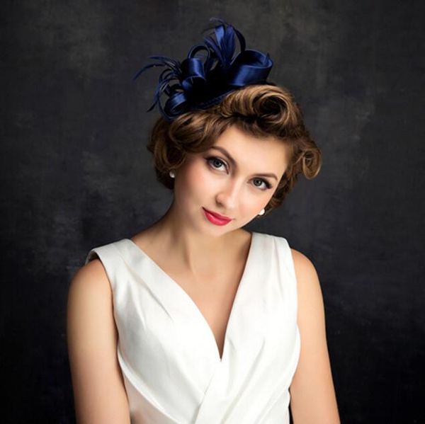 

2019 sale vintage new style champagne burgundy navy blue color wedding church bridal hats evening party headwears in fashion, White