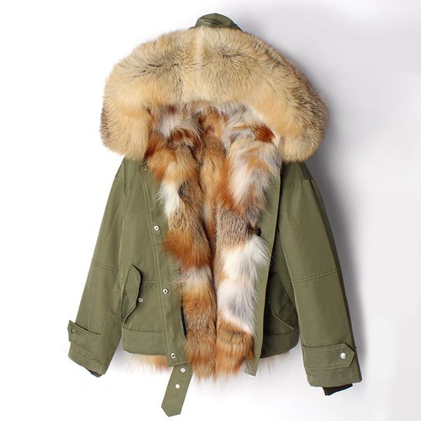 

2018 new winter jacket women coat parka short real silver fox fur liner raccoon fur collar hood detachable 3 in 1 outerwear, Black