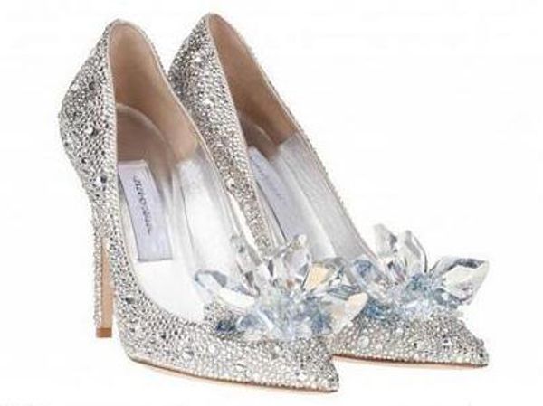 

grade cinderella crystal shoes bridal rhinestone wedding shoes with flower genuine leather big small size35 to 40, Black