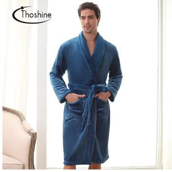 

thoshine brand spring autumn winter men warm flannel robes sleepwear family home bathrobe male thermal coral fleece pijama 3xl, Black;brown