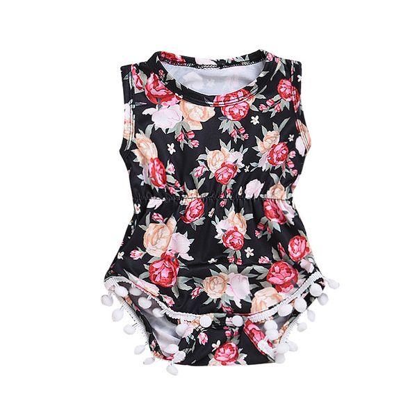 

baby girls romper summer round neck sleeveless baby flower print romper, Blue