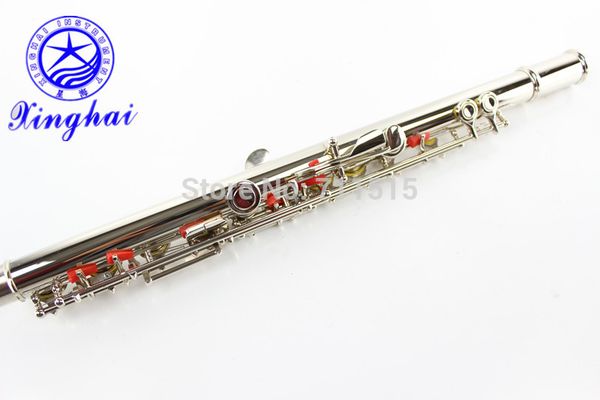 New Xinghai 16 furos fechados Flute mais a tecla E Marca Qualidade Flauta Musical Instrument prata banhado a superfície com caso frete grátis