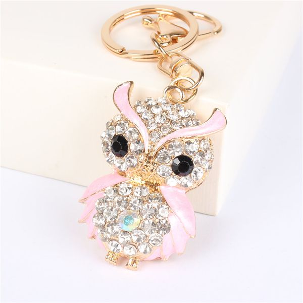 

light pink owl bird pendant charm rhinestone crystal purse bag keyring key chain wedding party gift, Silver