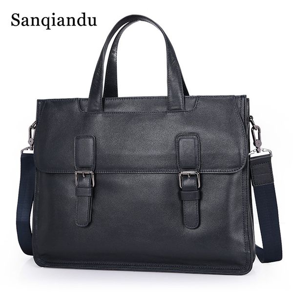 

men totes genuine cow leather casual briefcase business shoulder bag messenger bags 14"lapa4 files satchel