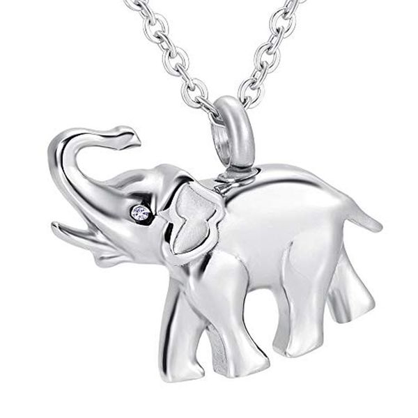 

memorial keepsake urn pendant cremation ash urn charm necklace jewelry stainless steel cute elephant memory locket - dad and mom, Silver