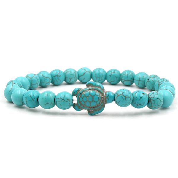 

summer style sea turtle bracelets for women men classic 14 colors natural stone elastic friendship bracelet beach feminino, Black