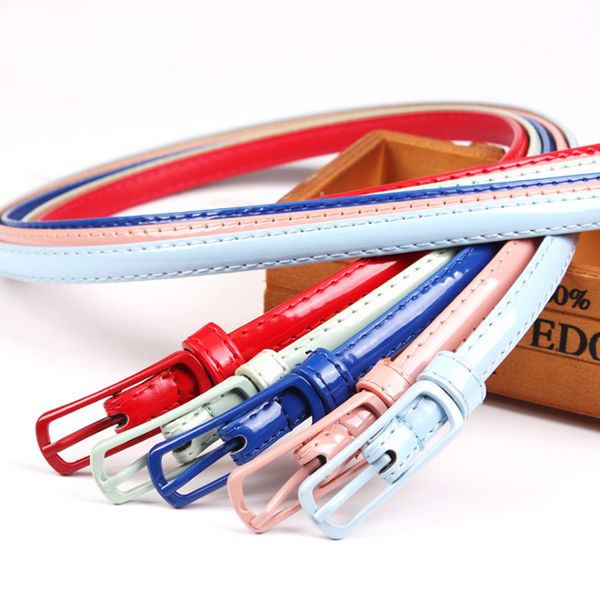

2018 candy color leather belt womens pu leather thin skinny waistband adjustable female narrow belts for dress 7c0520, Black;brown