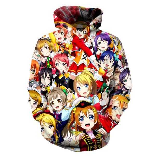 

soshirl fashion love live hoodies long sleeve sweatshirt new anime hip hop jogger women/men's pullover 3d hoody girl student top, Black