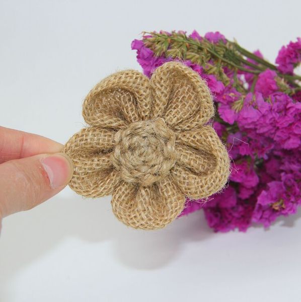 

20pcs/lot diy flowers jute burlap hessian flower vintage wedding decoration burlap scrapbooking diy craft flowers accessories