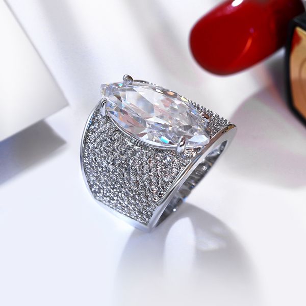 

large horse eye shape with red/blue/clear big cz ring long design unique jewelry accessories for woman bands trendy ring, Golden;silver