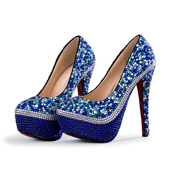 

2018 ручной работы синий кристалл высокие каблуки горный хрусталь bling bling свадебные туфли свадебные высокие каблуки партия пром свадебны, Black