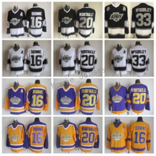 

Men 16 Marcel Dionne Jerseys Los Angeles Kings Hockey 20 Luc Robitaille 33 Marty McSorley Vintage CCM Black White Yellow Purple